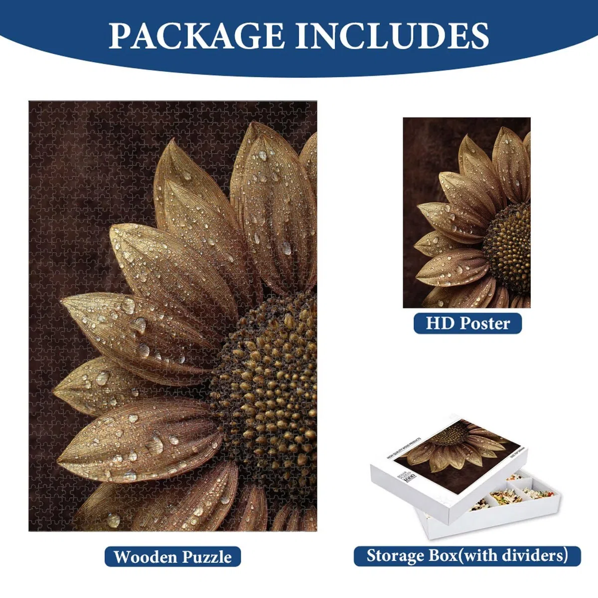 5000 Teile Puzzle für Erwachsene, Sonnenblume & Retro Holz Puzzle 1T#1988