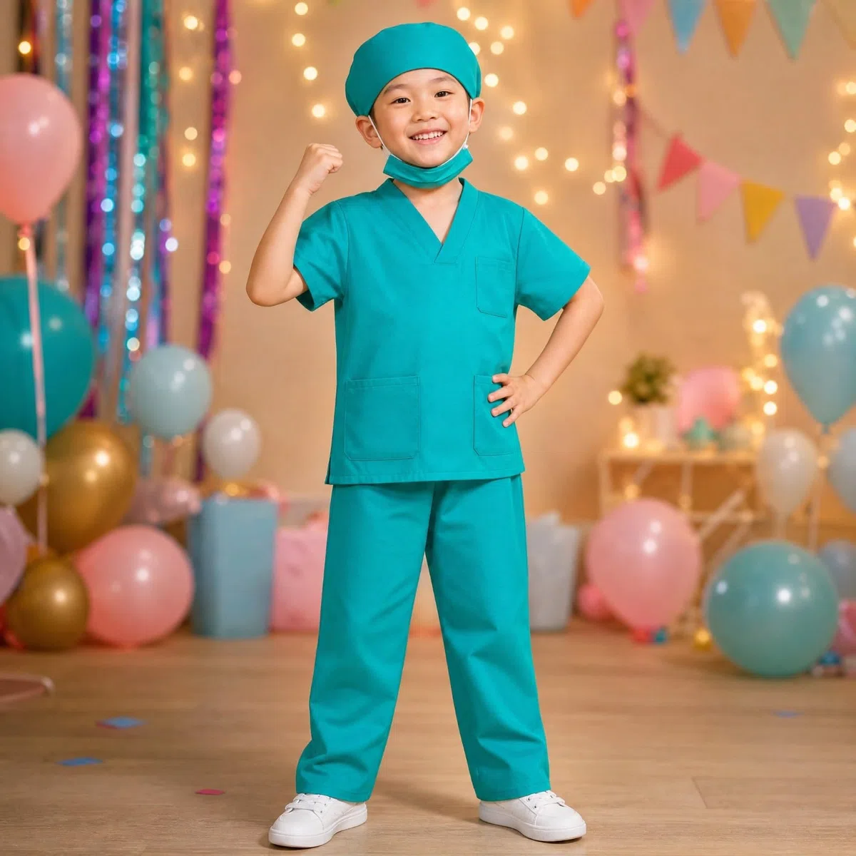 Kinder-Arztkostüm aus Polyester weich verarbeitet Krankenhaus-Rollenspielkostüm leicht Krankenschwesterkostüm für Rollenspiel, Schultheater, Fasching