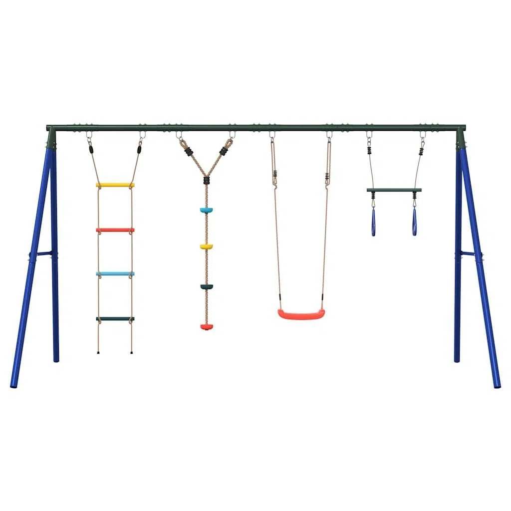 Mehrfarbiges Schaukel-Set mit Trapez, Leiter und Scheibe