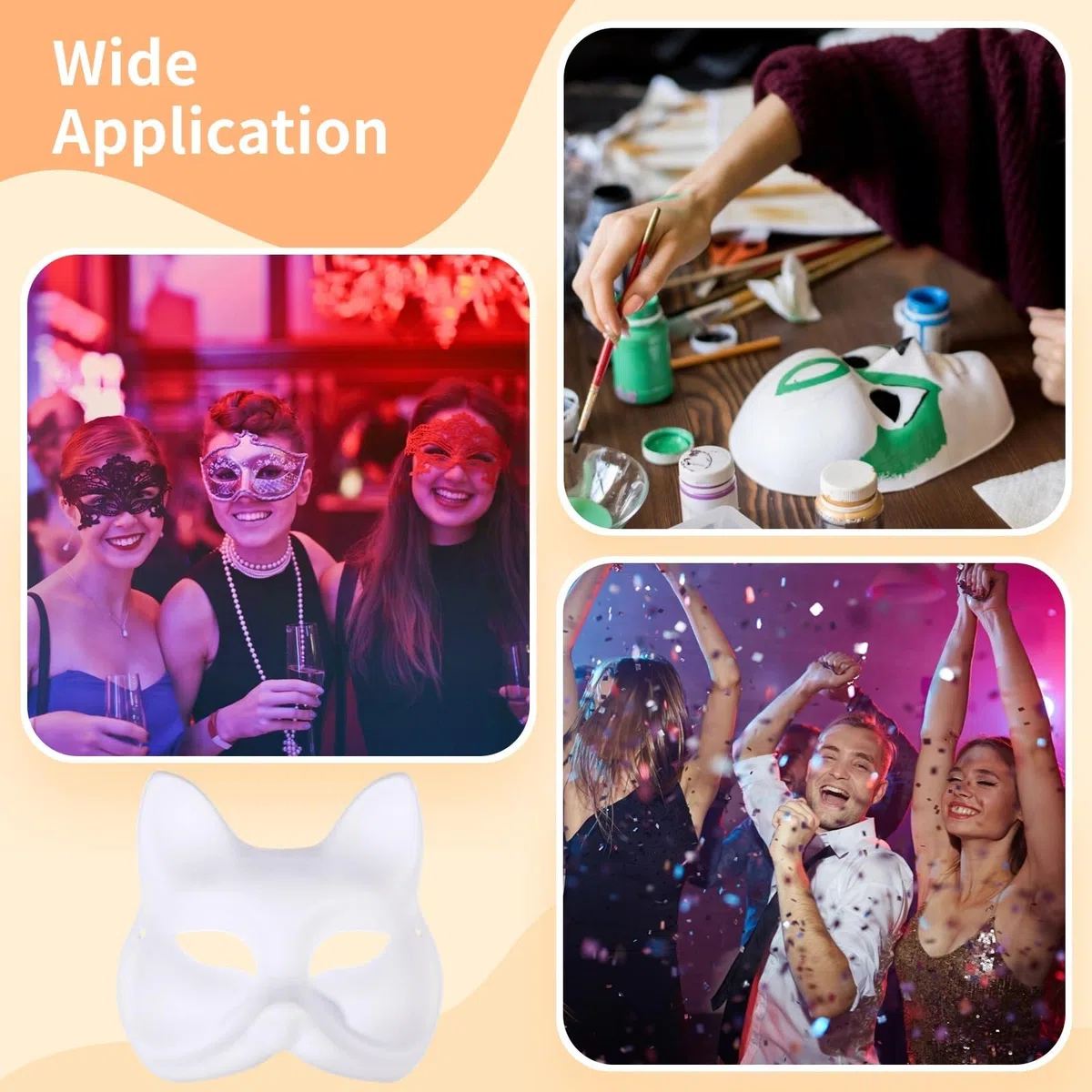 50 Stk. Fuchs Masken zum Basteln, weiße Kostüm Masken mit Farb- und Strass Dekorationsset, Papier Fuchs Masken mit Gummiband, bemalbare Bastelmasken für Maskerade, Cosplay, Tanzparty, Halloween