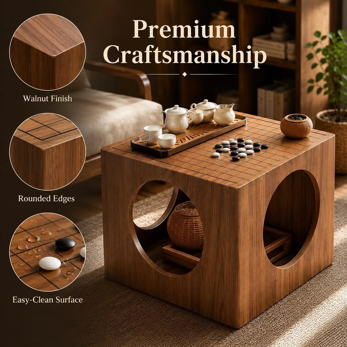 Reversible Chess Go-Tischplatte, Elegantes Natur