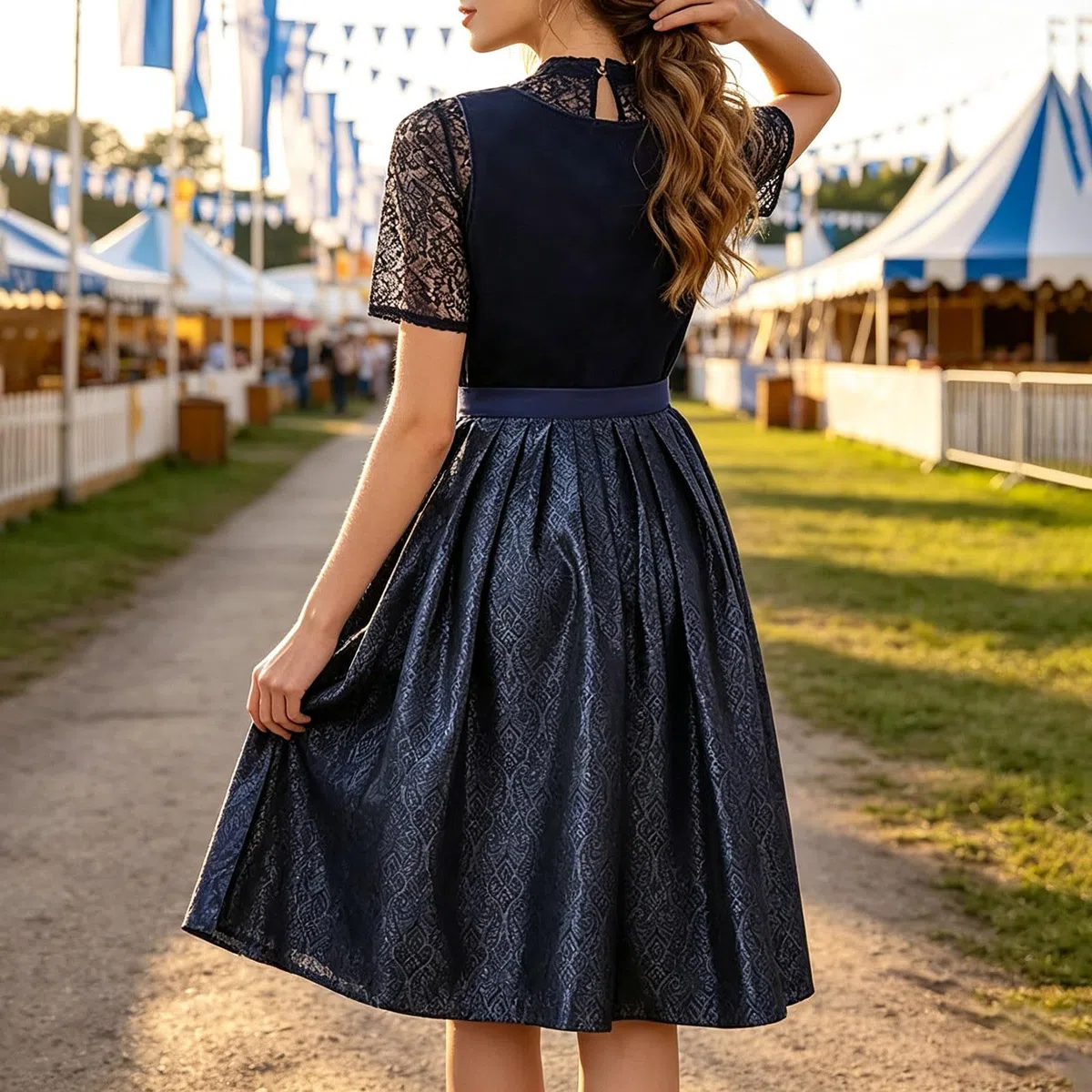 Generisch Elegantes Cosplay-Kleid im bayerischen Stil, bestehend Spitzenweste Schürze, perfekt für Partys, Festivals.