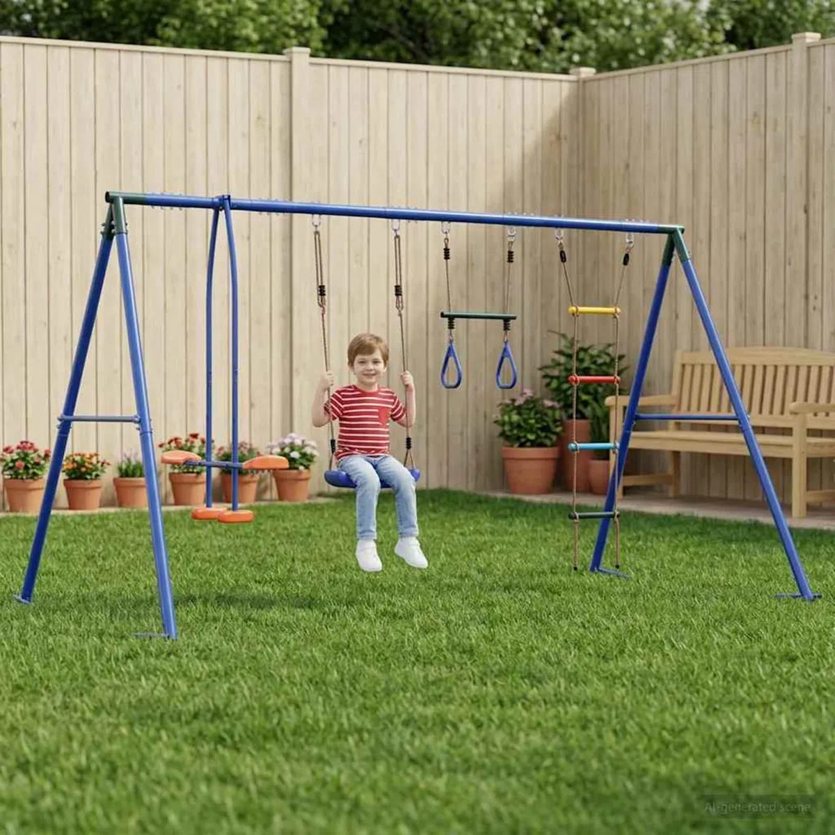 Outdoor Schaukelset mit Gestell, Stahl und PE, Mehrfarbig, 330x185x185 cm, für Kinder 3-10 Jahre, Garten Spielplatz3429832