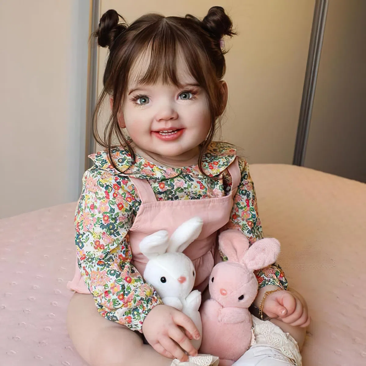 MineeQu 28 Zoll Langes braunes Haar Lebensechte Reborn Prinzessin Mädchen Puppen, die echt Aussehen und Sich echt anfühlen, Realistischee Neugeborene Kleinkind Sammlerpuppe Lächelnd mit Zähnen
