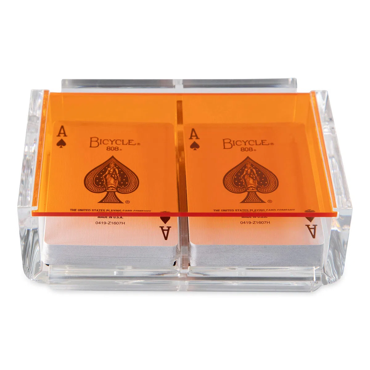 La Canasta Set Canasta Kartenhalter Tablett mit 2 Spielkarten in Acryl-Box mit Schiebedeckel und drehbarem Boden, hält Stapel von Karten organisiert, leicht zu drehen und dreht sich frei (Orange)