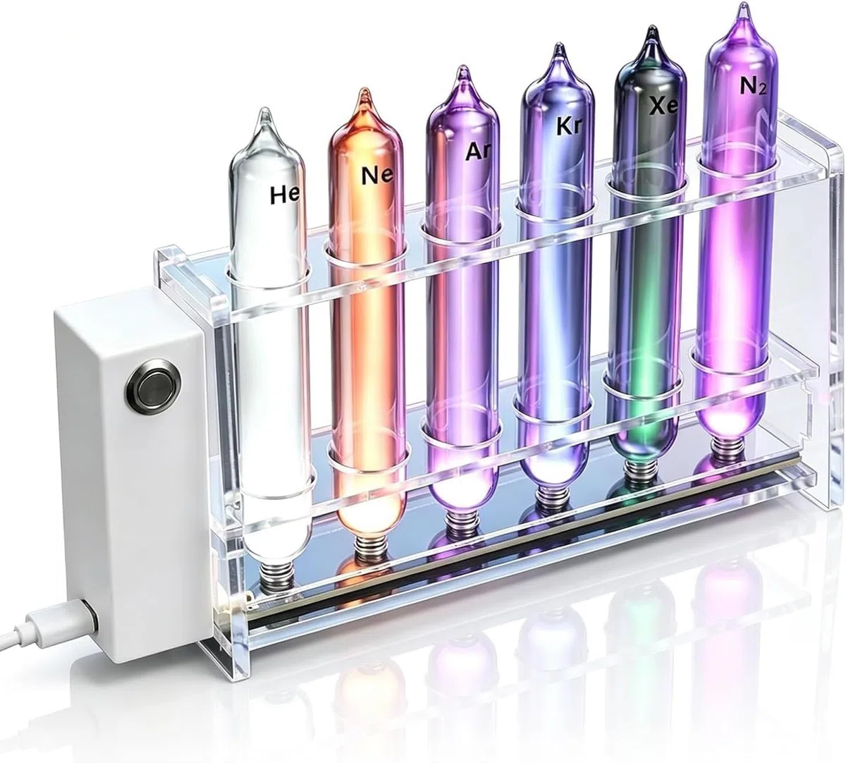 Edelgas-glimmentladungs-demonstrationsset, 6 Glasröhrchen Mit Anregungsbasis, He/ne/AR/kr/xe/n2 Für Den Chemie- Und Physikunterricht
