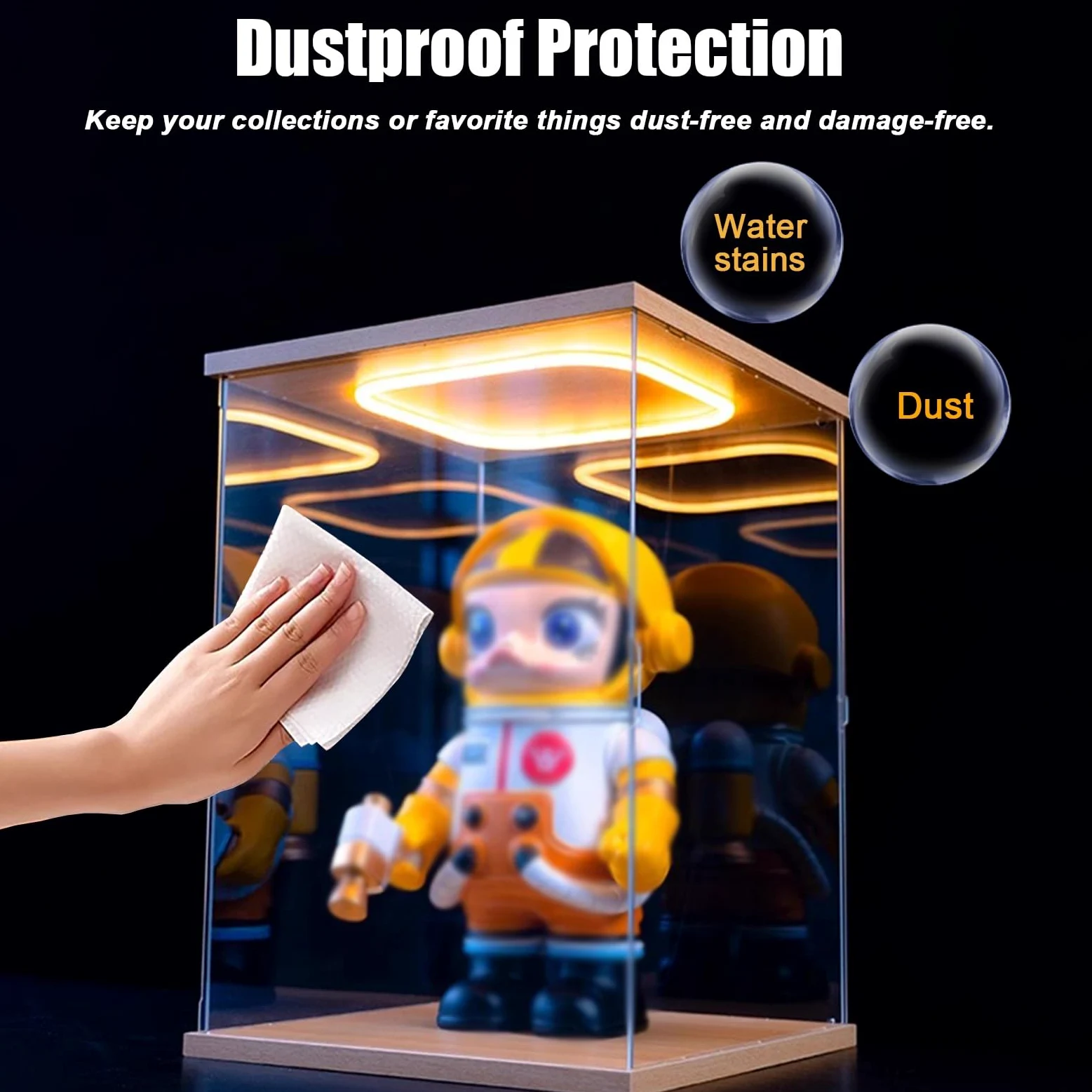 Acryl Vitrine Hohe, Transparente Acrylvitrine Von Figures Dalls, Staubdichte Aufbewahrungsbox mit LED-Beleuchtung, Schutz für Thekenvitrinen für Sammlerstücke, Modelle Und Modellautos(40x45x60cm/16x18