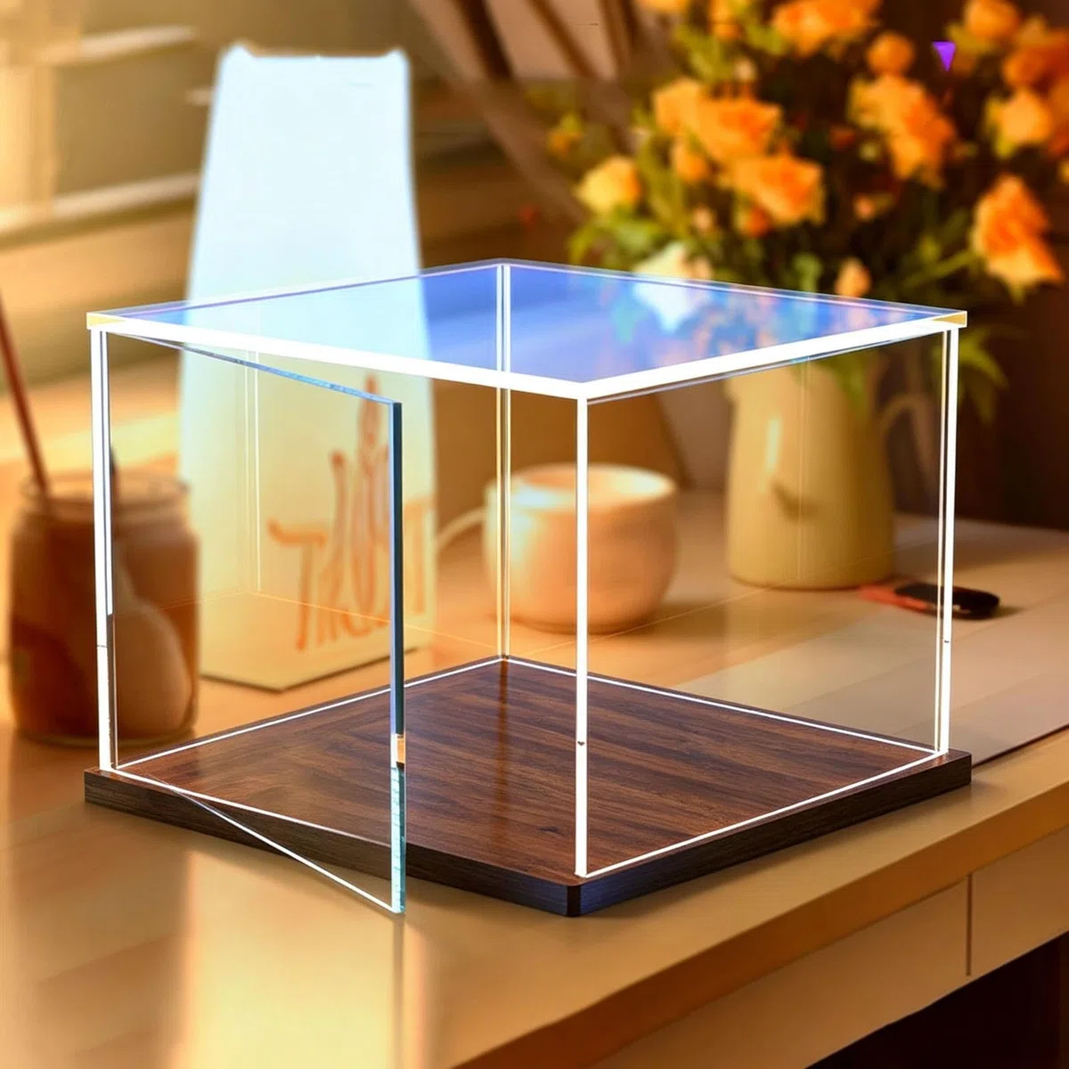 Acryl Vitrine Türöffnende Acryl-Vitrine, Stapelbar und Staubdicht