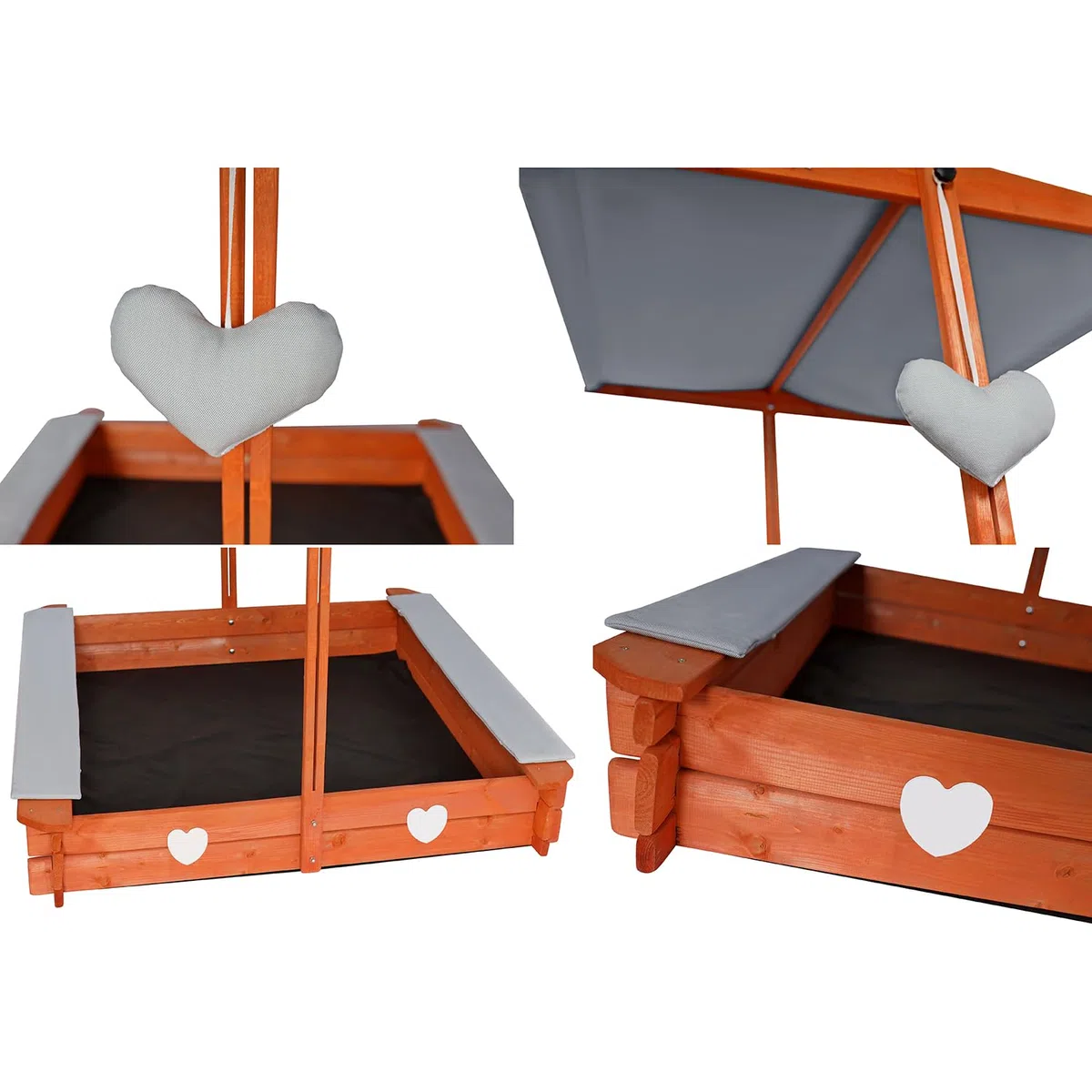 Sandkasten mit Sonnendach Abdeckung Sandkastenvlies 118 x 118 x 118 cm Kiefern-Holz für Kinder Outdoor 24215
