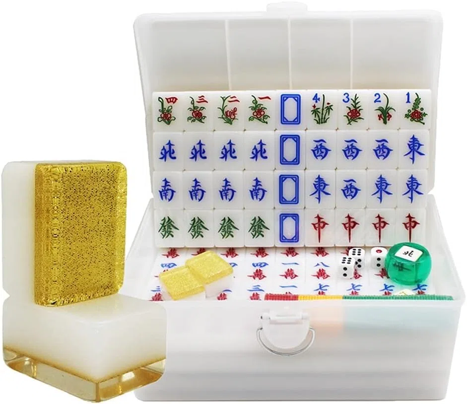 Mahjong-Set, MahJongg-Steine-Set, tragbares Mahjong-Set for unterwegs, angenehm in der Hand, robust und langlebig, Gold