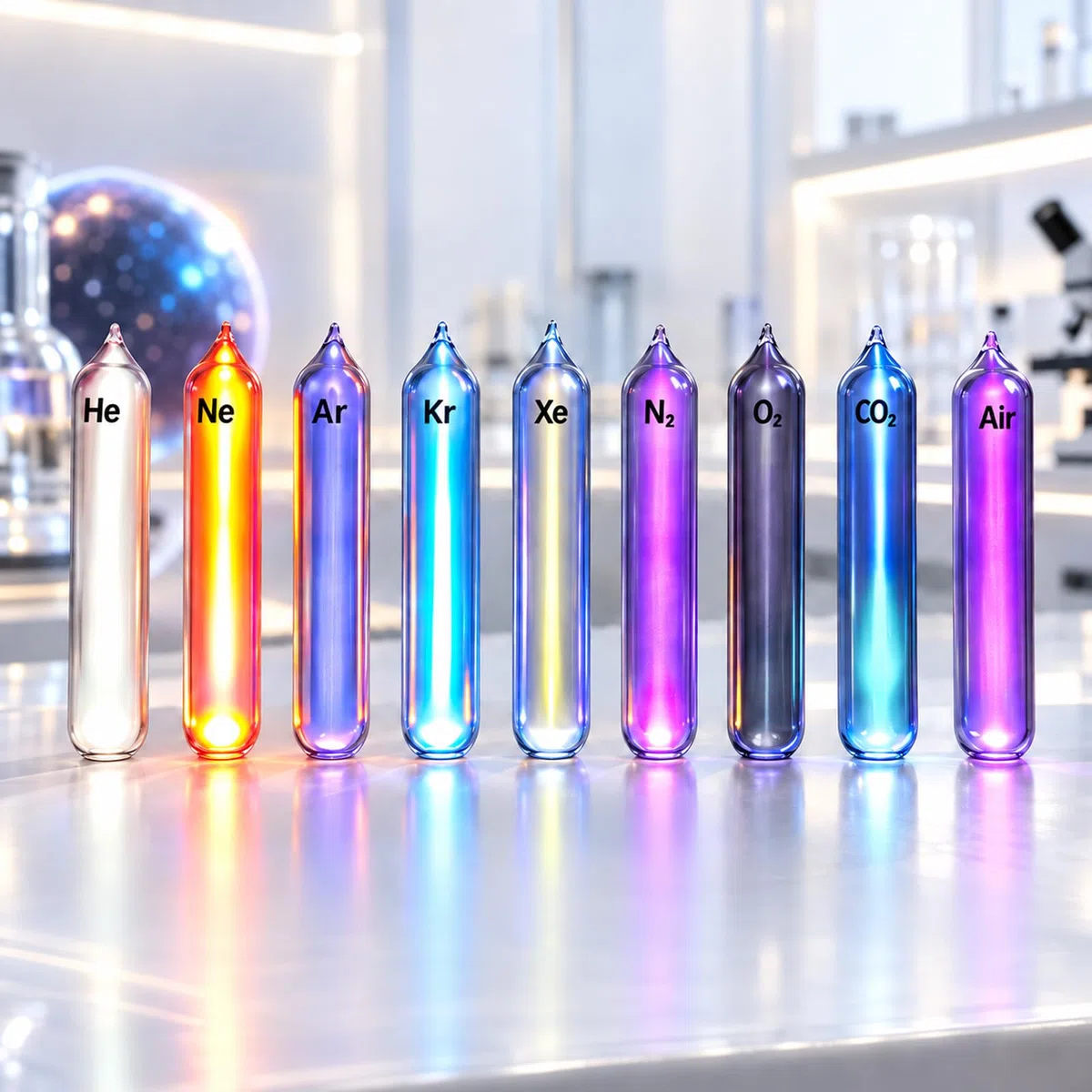 Seltene Leuchtgase, 99,999% Reinheit, Helium, Neon, Argon, Krypton, Xenon, Stickstoff, Sauerstoff, Kohlendioxid, Luft, Visuelle Effekte, Für Sammler Und Lehrzwecke, 9er-Packung