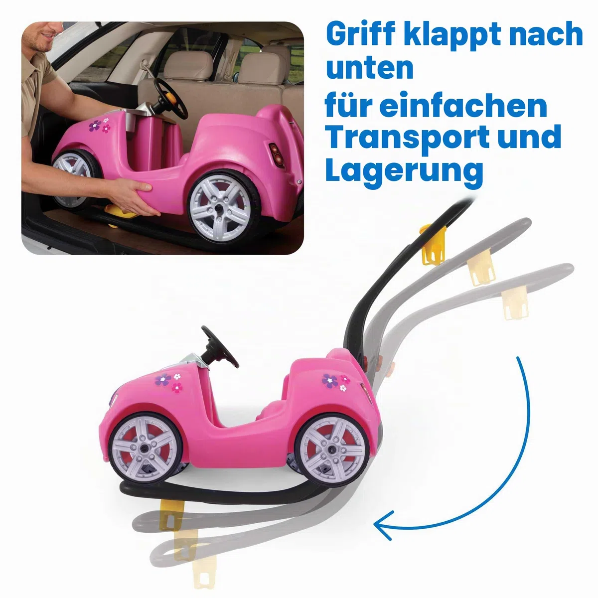Step2 Whisper Ride Kinderauto/Rutscher in Rosa | Spielzeug Auto mit Schiebestange | Kinderfahrzeug/Rutscherauto ab 1.5 Jahre