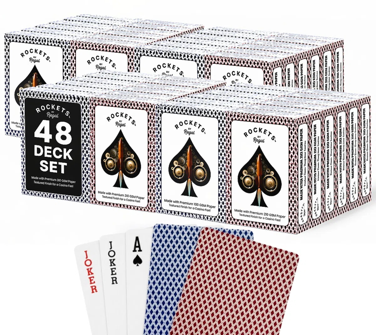 Regal Games Rockets – Bulk-Spielkarten-Set für Erwachsene & Profis – 48 Standard-Decks, Pokerkarten für Blackjack, Euchre, Canasta – Poker-Größe, Casino-Qualität, Reise- & Spieleabendkarten