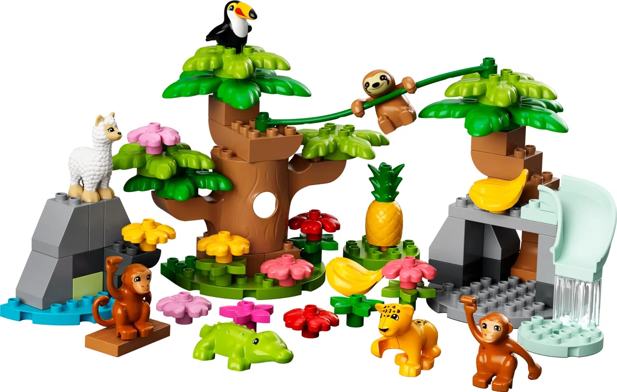 LEGO 10973 DUPLO Wilde Tiere Südamerikas Spielzeug-Set mit 7 Tierfiguren, Steine und Dschungel-Spielmatte, Lernspielzeug ab 2 Jahre