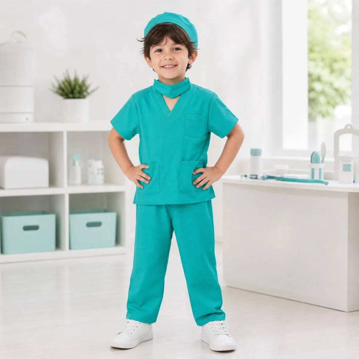 Kinder-Arztkostüm aus Polyester weich verarbeitet Krankenhaus-Rollenspielkostüm leicht Krankenschwesterkostüm für Rollenspiel, Schultheater, Fasching