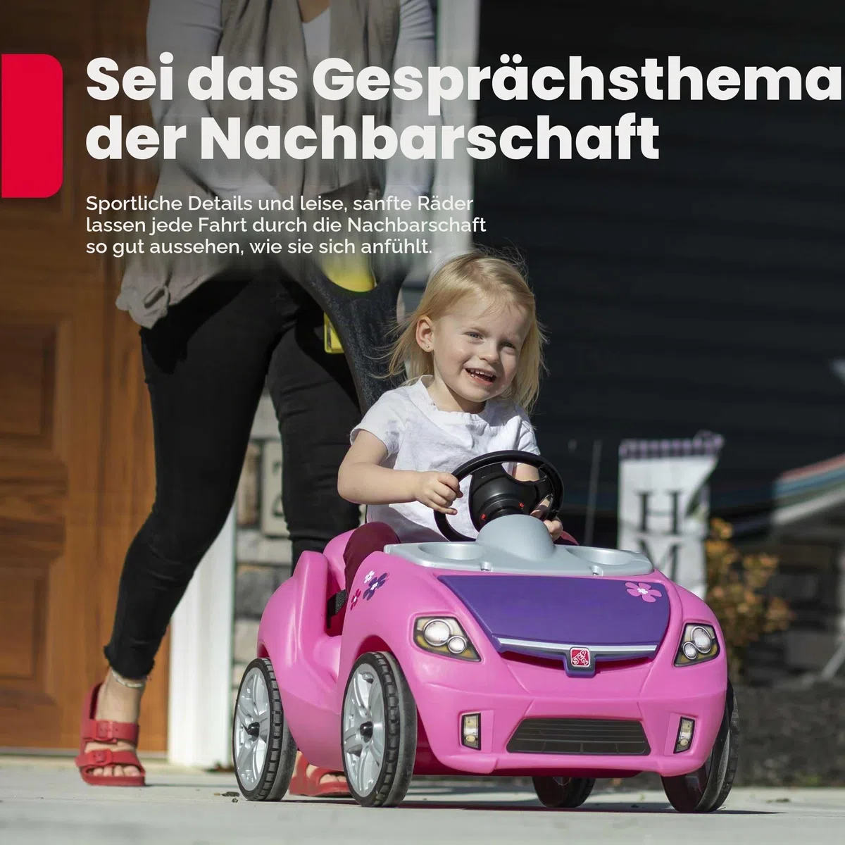 Step2 Whisper Ride Kinderauto/Rutscher in Rosa | Spielzeug Auto mit Schiebestange | Kinderfahrzeug/Rutscherauto ab 1.5 Jahre